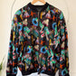 90s Nicole Miller Novelty Travel Print Silk Bomber Jacket / XL