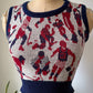 70s Novelty Sports People Crop Knit Vest / S