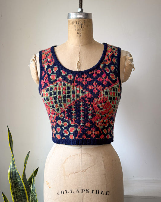 70s Colorful Crop Knit Sweater Vest / XS-S