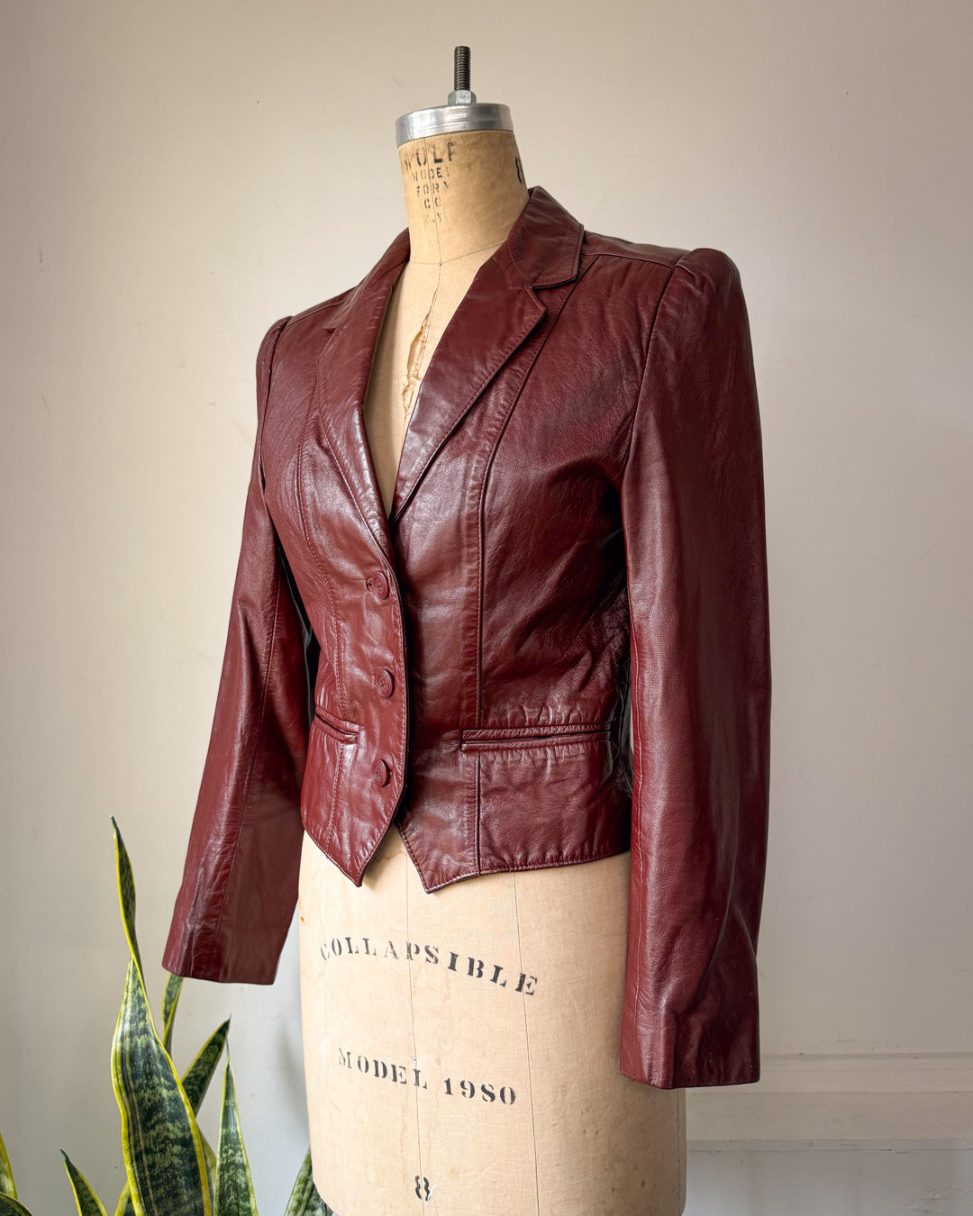 70s Oxblood Red Cropped Leather Jacket / XS-S