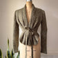 80s Handknit Sage Green Speckle Mohair Tie Front Sweater / S-M
