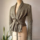 80s Handknit Sage Green Speckle Mohair Tie Front Sweater / S-M