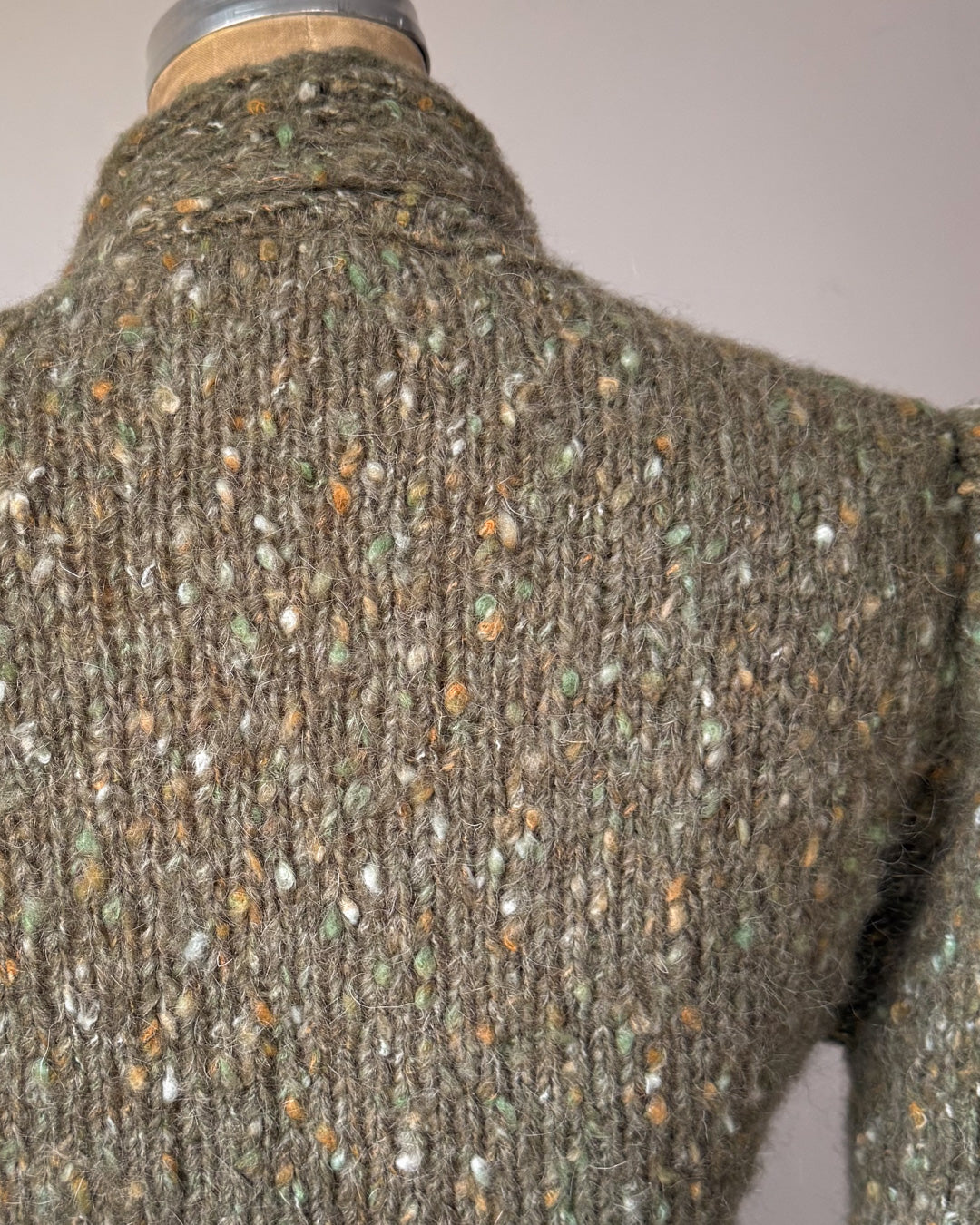 80s Handknit Sage Green Speckle Mohair Tie Front Sweater / S-M