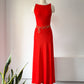 70s Tomato Red Knit Mermaid Gown / XS-M