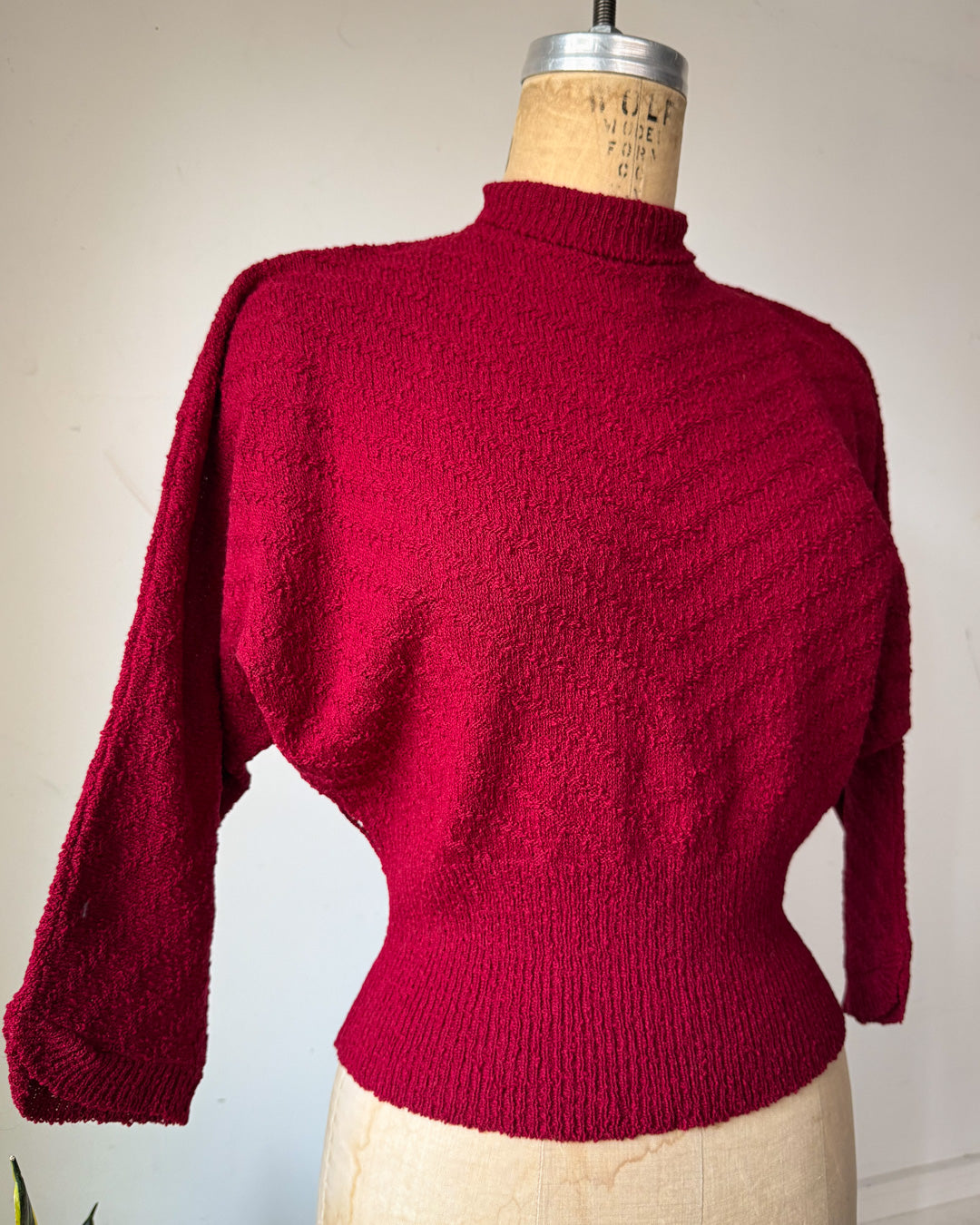 30s Burgundy Wool Boucle Knit Dolman Sleeve Sweater / S-M