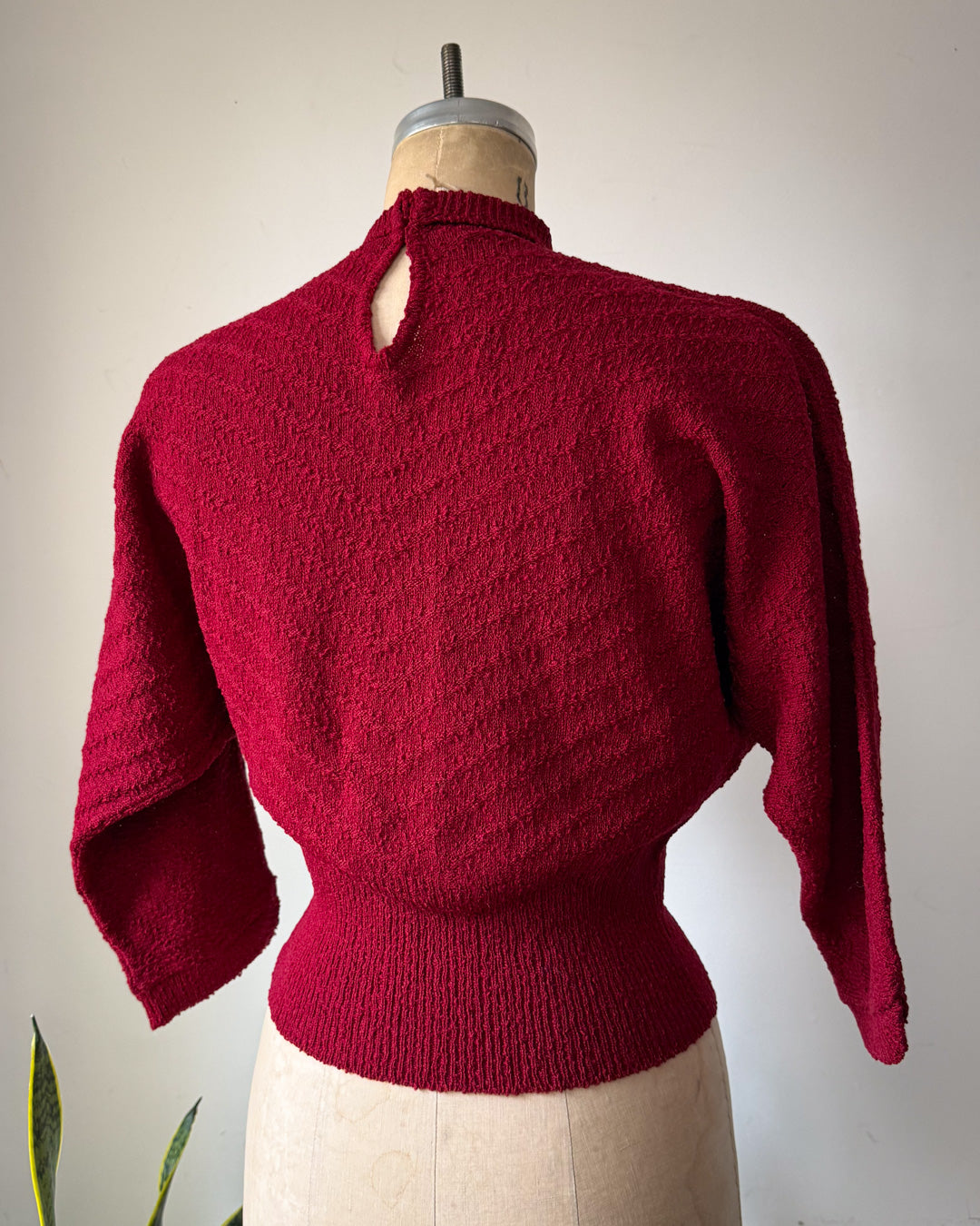 30s Burgundy Wool Boucle Knit Dolman Sleeve Sweater / S-M