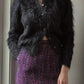 80s Shaggy Black Mohair Puff Sleeve Cardigan Sweater / M