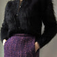 80s Shaggy Black Mohair Puff Sleeve Cardigan Sweater / M