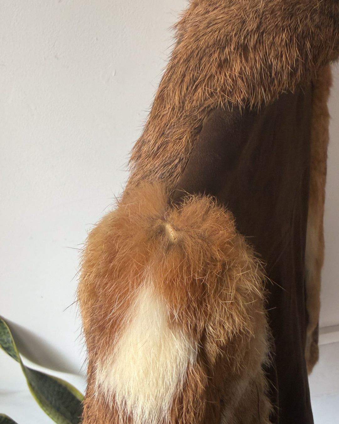 70s Brown Rabbit Fur & Suede Leather Crop Jacket / XS-S