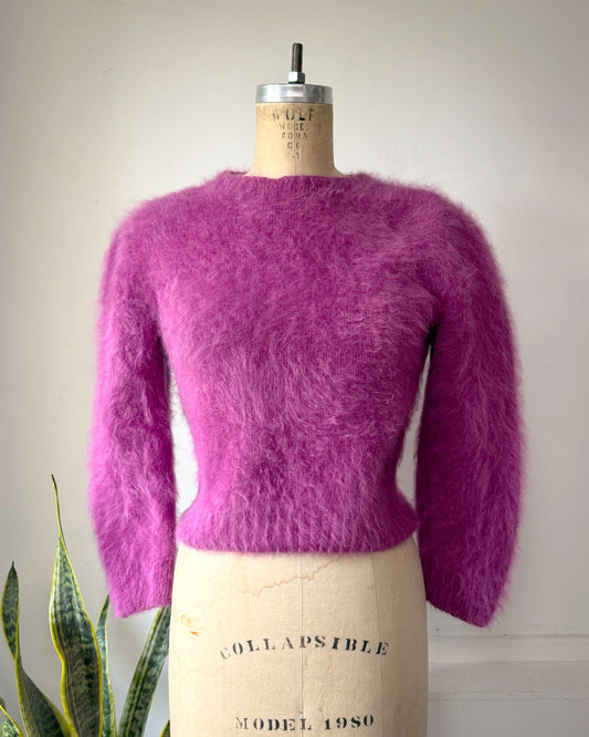 90s Vivid Orchid Purple Fluffy Knit Angora Sweater / M