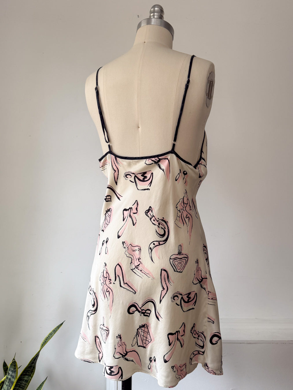 90s Novelty Print Silk Slip Dress / S