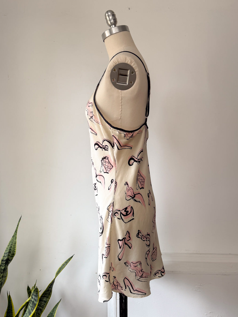 90s Novelty Print Silk Slip Dress / S