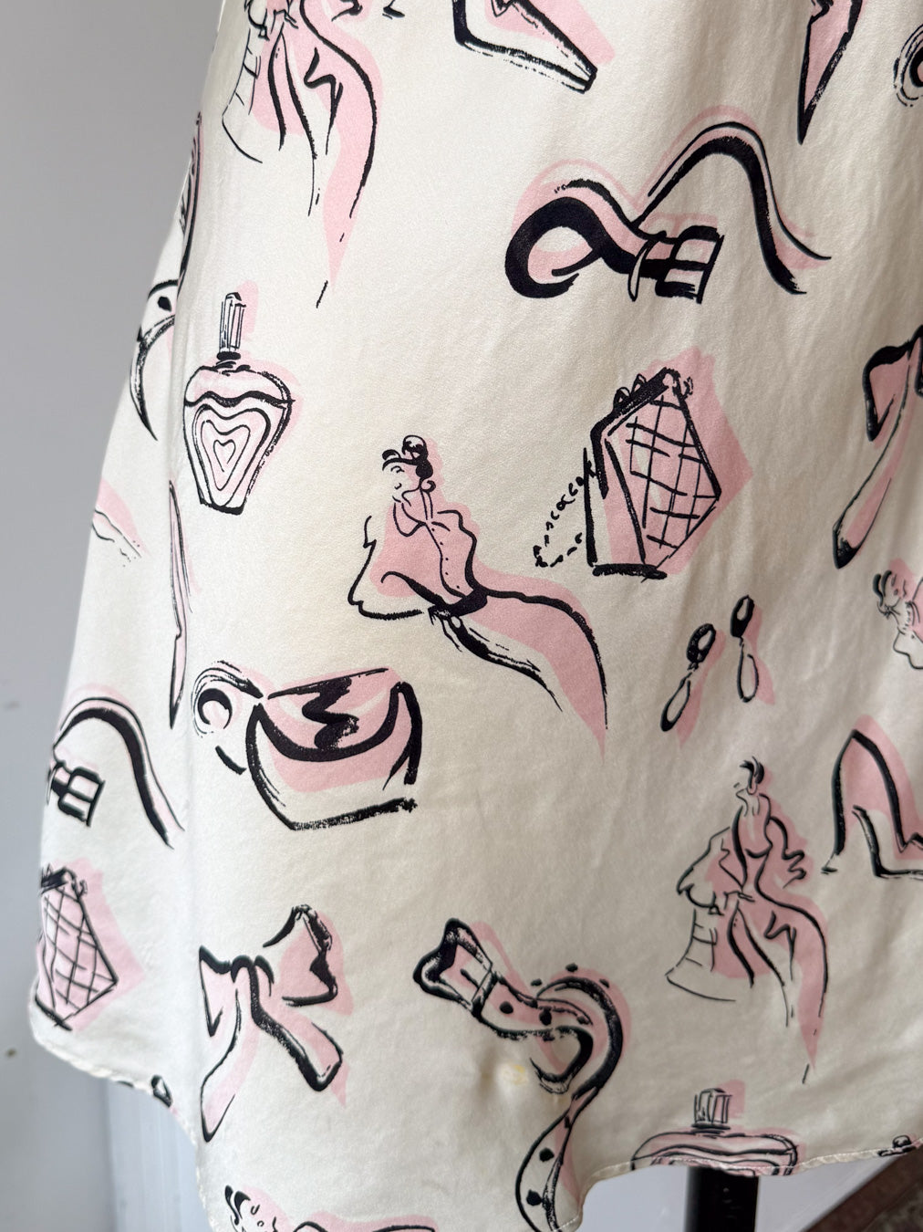 90s Novelty Print Silk Slip Dress / S