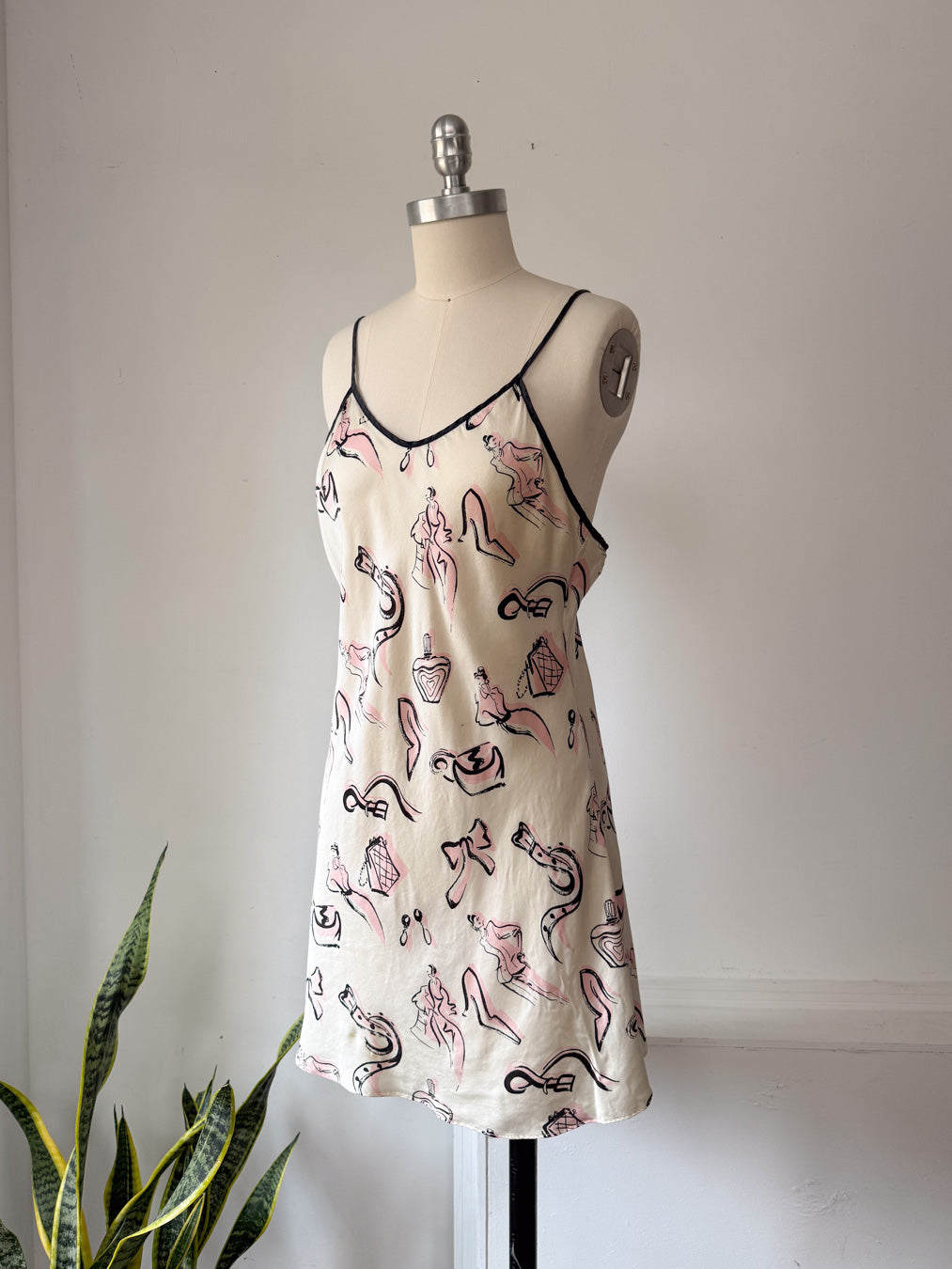 90s Novelty Print Silk Slip Dress / S
