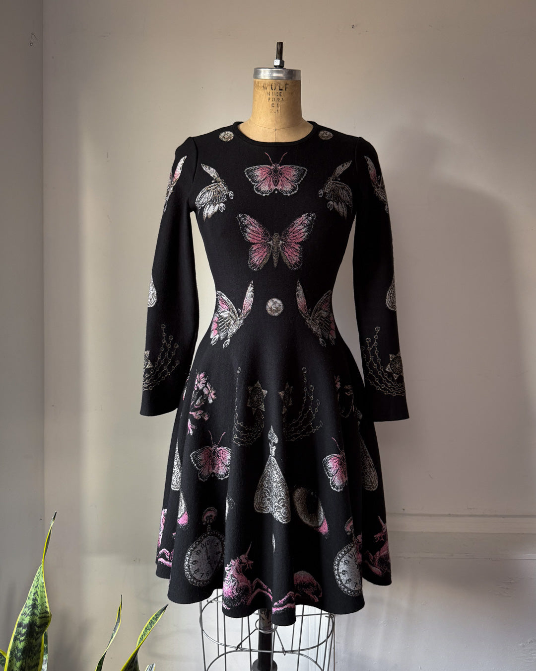Alexander McQueen Occult Novelty Jacquard Wool Knit Sweater Skater Dress / S-M