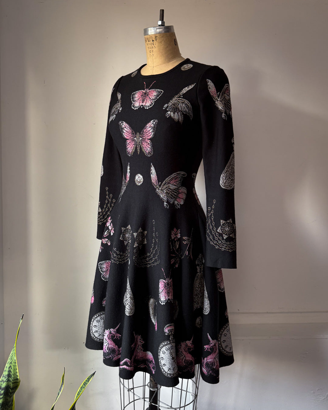 Alexander McQueen Occult Novelty Jacquard Wool Knit Sweater Skater Dress / S-M