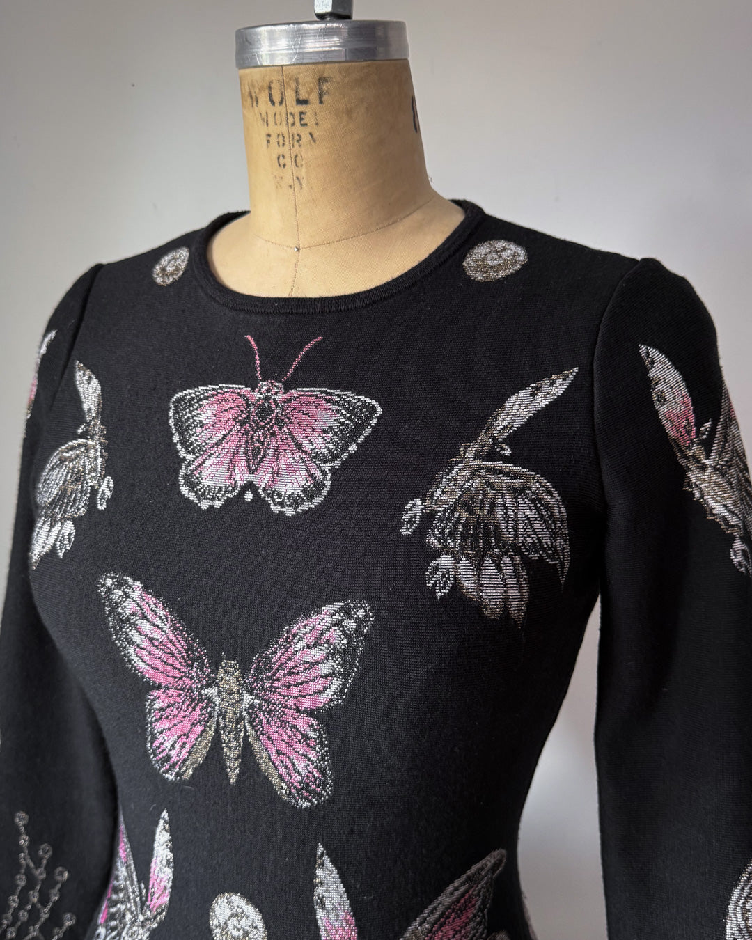 Alexander McQueen Occult Novelty Jacquard Wool Knit Sweater Skater Dress / S-M
