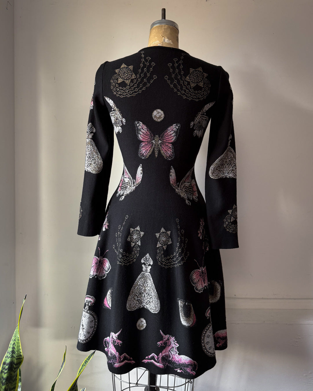 Alexander McQueen Occult Novelty Jacquard Wool Knit Sweater Skater Dress / S-M