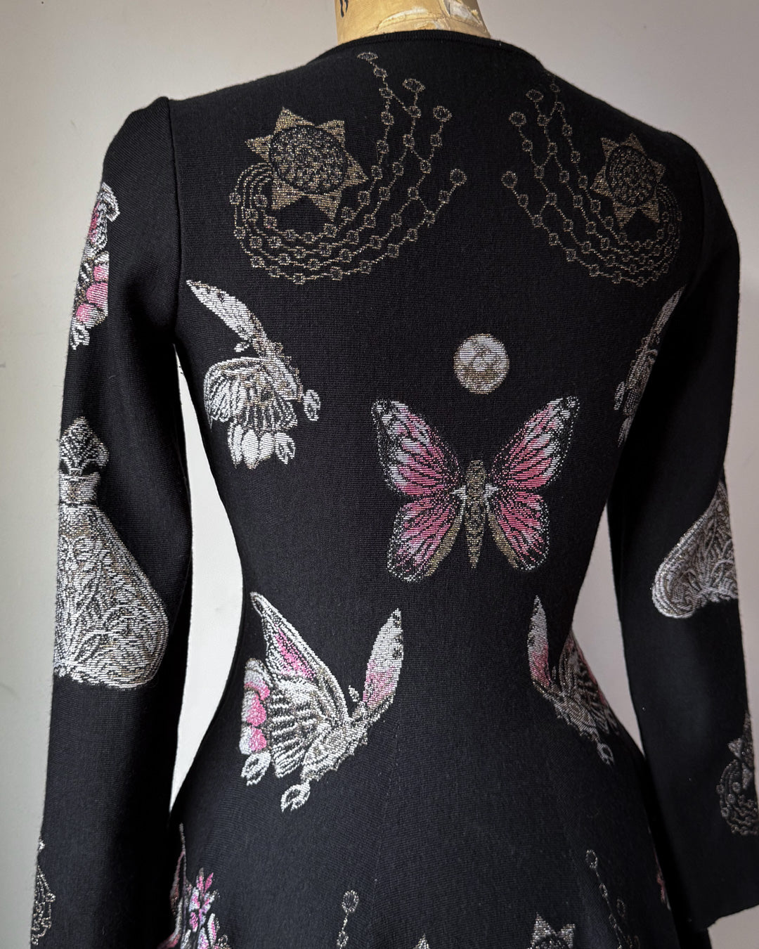 Alexander McQueen Occult Novelty Jacquard Wool Knit Sweater Skater Dress / S-M