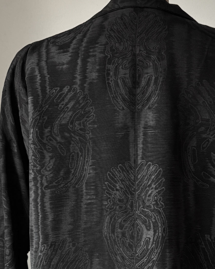 1920s Black Silk Moiré Flare Sleeve Mourning Jacket / S-M