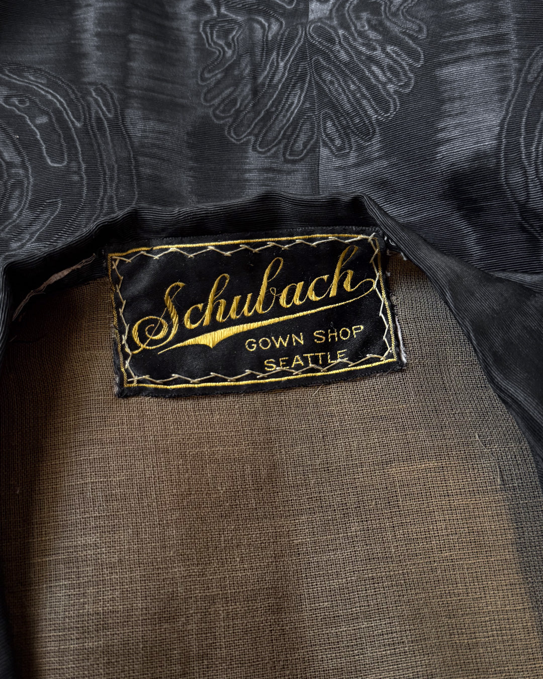1920s Black Silk Moiré Flare Sleeve Mourning Jacket / S-M