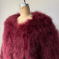 00s Wine Red Fluffy Marabou Feather Jacket / S-L