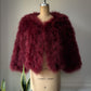 00s Wine Red Fluffy Marabou Feather Jacket / S-L