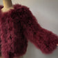 00s Wine Red Fluffy Marabou Feather Jacket / S-L