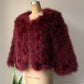 00s Wine Red Fluffy Marabou Feather Jacket / S-L