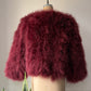 00s Wine Red Fluffy Marabou Feather Jacket / S-L