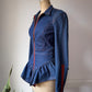 00s Betsey Johnson Blue Denim Ruffled Peplum Contrast Zipper Jacket  / S
