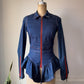 00s Betsey Johnson Blue Denim Ruffled Peplum Contrast Zipper Jacket  / S