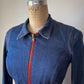 00s Betsey Johnson Blue Denim Ruffled Peplum Contrast Zipper Jacket  / S
