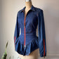 00s Betsey Johnson Blue Denim Ruffled Peplum Contrast Zipper Jacket  / S