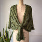 Y2K Green Fuzzy Rabbit Fur Stripe Wool Knit Tie Shawl