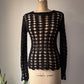 90s Black Open Crochet Long Sleeve Knit Made in Italy Top / S