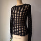 90s Black Open Crochet Long Sleeve Knit Made in Italy Top / S