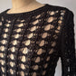 90s Black Open Crochet Long Sleeve Knit Made in Italy Top / S