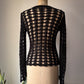 90s Black Open Crochet Long Sleeve Knit Made in Italy Top / S