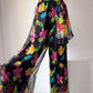 90s Colorful Silk Palazzo Pants & Scarf / L