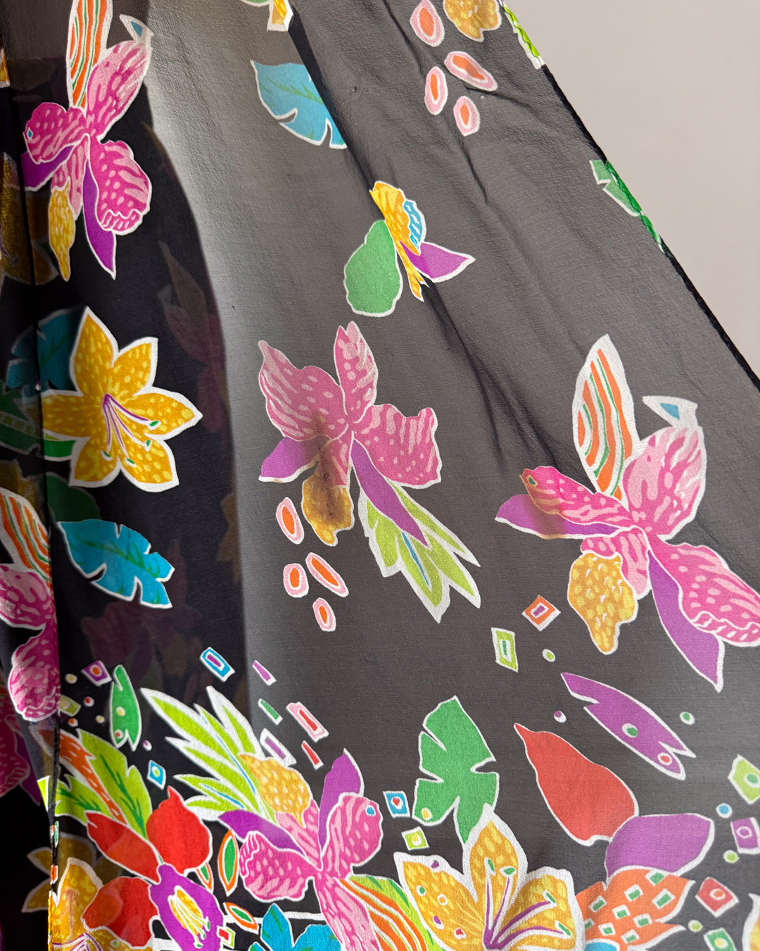 90s Colorful Silk Palazzo Pants & Scarf / L