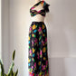 90s Colorful Silk Palazzo Pants & Scarf / L