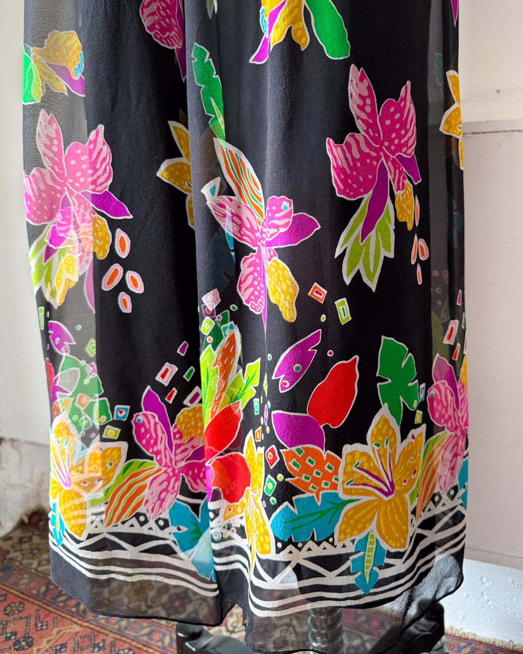 90s Colorful Silk Palazzo Pants & Scarf / L