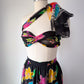90s Colorful Silk Palazzo Pants & Scarf / L