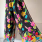 90s Colorful Silk Palazzo Pants & Scarf / L