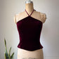 Y2K Wine Silk Velvet Crop Halter Top / XS-S