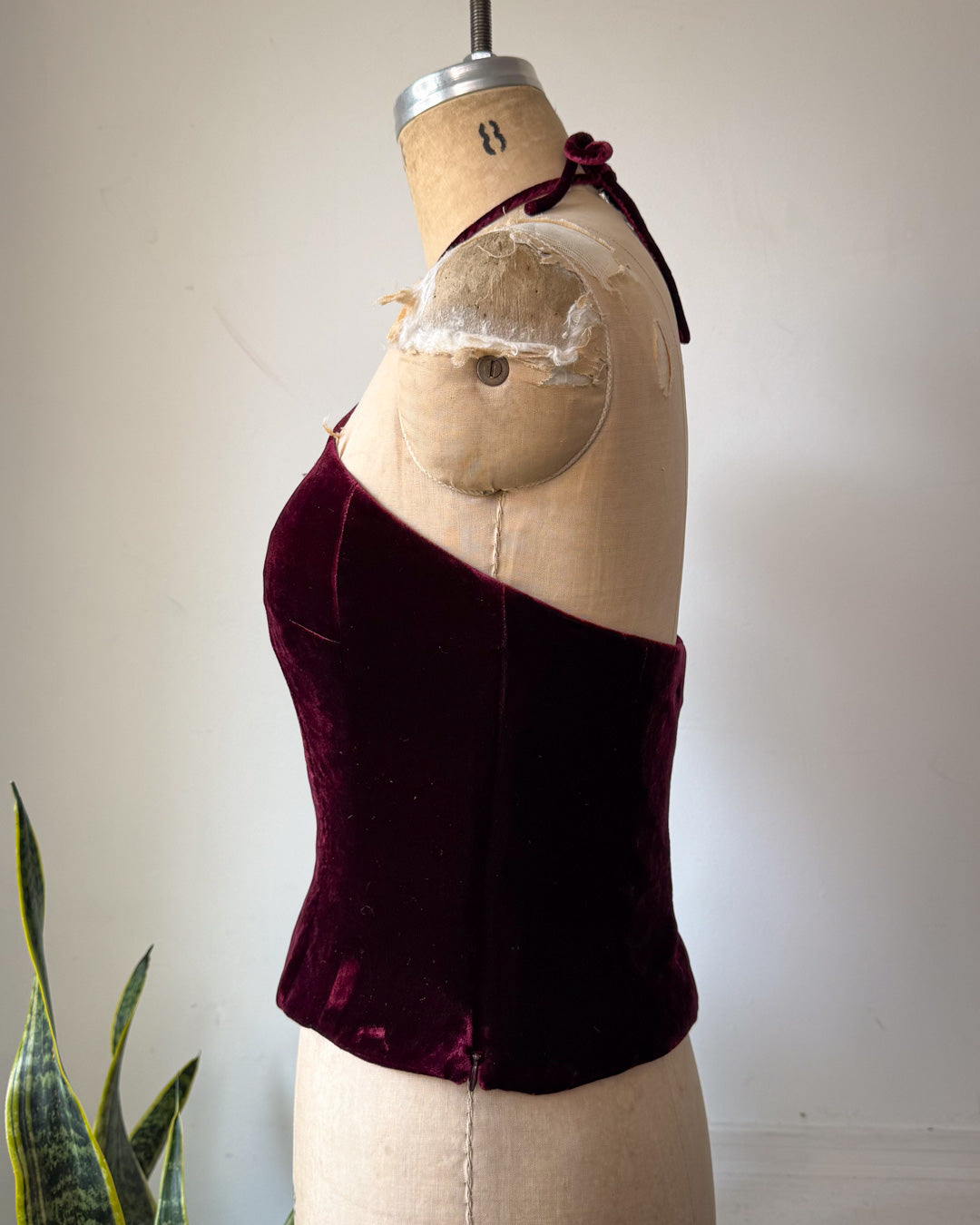 Y2K Wine Silk Velvet Crop Halter Top / XS-S