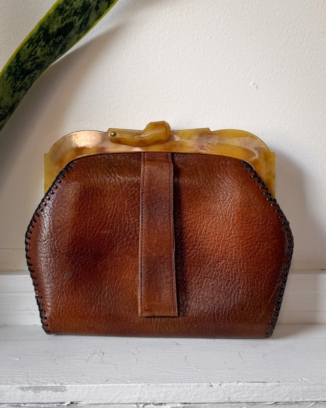 30s Art Deco Tooled Leather Belt Bag