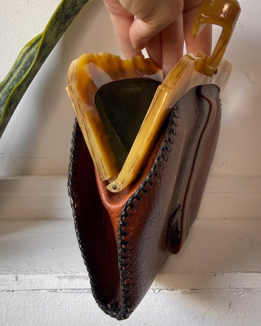 30s Art Deco Tooled Leather Belt Bag