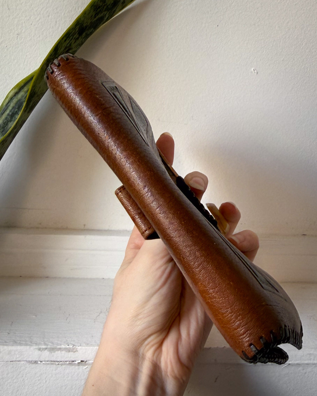 30s Art Deco Tooled Leather Belt Bag